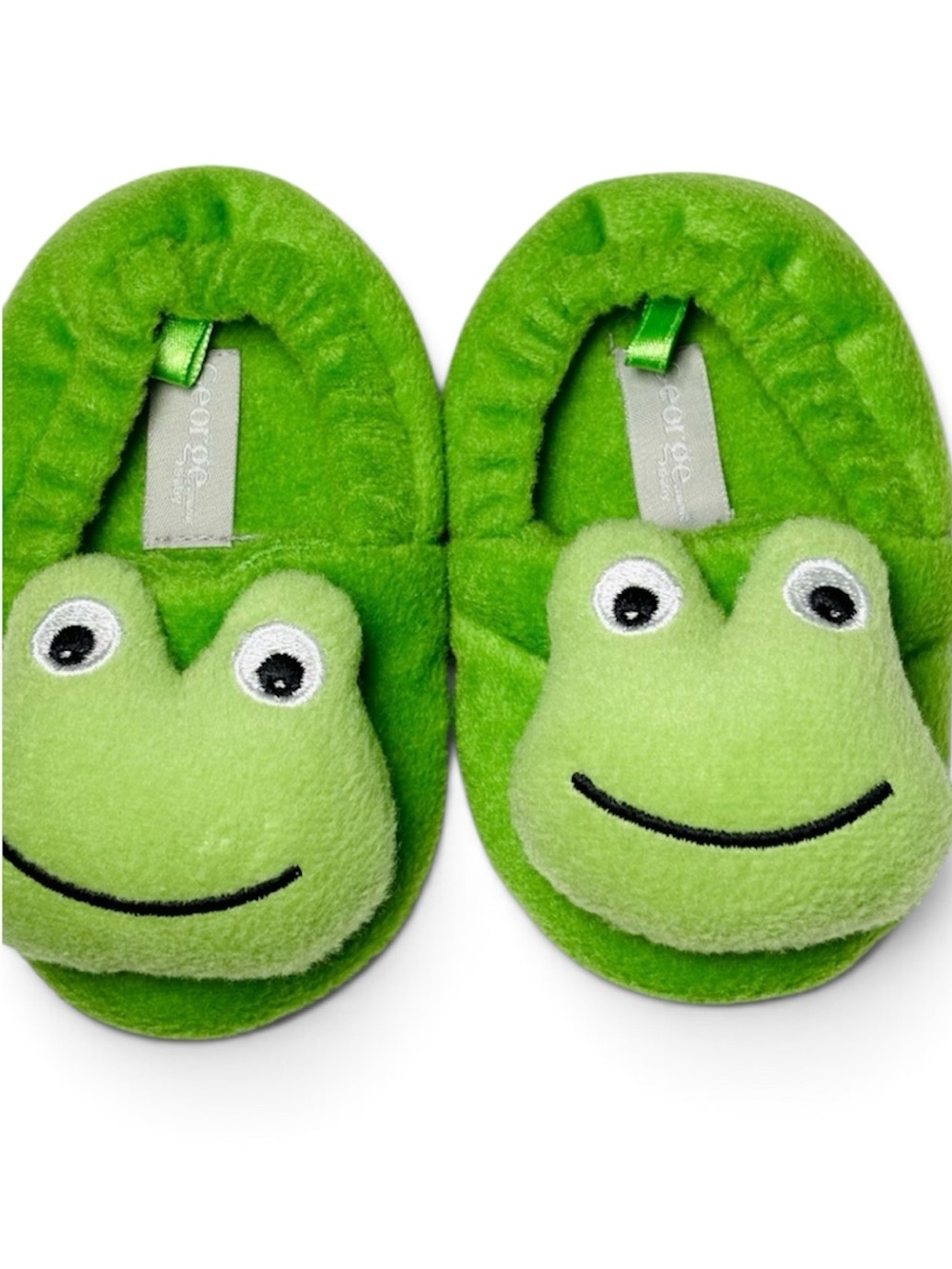 3/10$ George Toddler Frog Plush Fleece Slippers Green Kidcore size 4 cottagecore